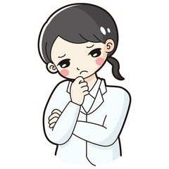 考え事をしている白衣を着た女性のイラスト