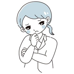 考え事をしている白衣を着た女性のイラスト