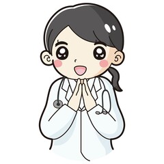 ときめく白衣を着た女性のイラスト（聴診器付き）