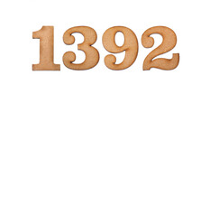 Number 1392 in wood, isolated on white background
