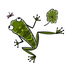 Little funny frog with fly. Isolated on white background. Cartoon for your design