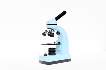 3d illustration realistic laboratory microscope no white background. 3d chemistry, pharmaceutical instrument, microbiological magnifying instrument.
