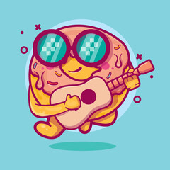 cool donut food character mascot playing guitar isolated cartoon in flat style design