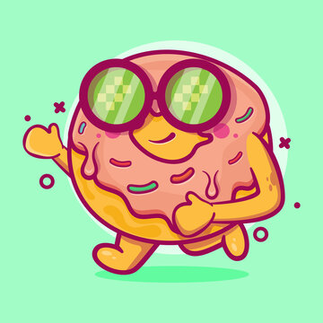 cute donut food character mascot running isolated cartoon in flat style design