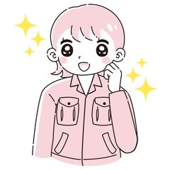 ガッツポーズをする作業服を着た女性のイラスト