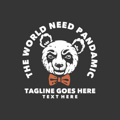 t shirt design the world need pandamic with panda wearing tie and gray background vintage illustration