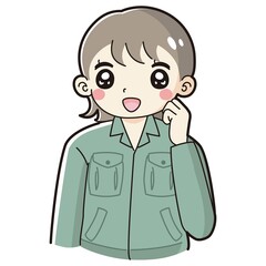 ガッツポーズをする作業服を着た女性のイラスト