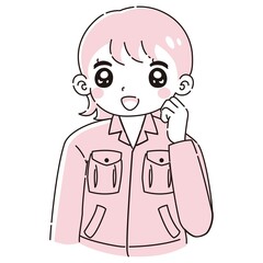 ガッツポーズをする作業服を着た女性のイラスト