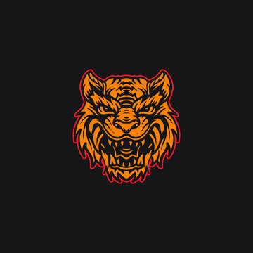 Old school style tiger head drawing illustration.