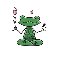 Yoga frog meditate in lotus pose. Isolated on white background. Cartoon for your design