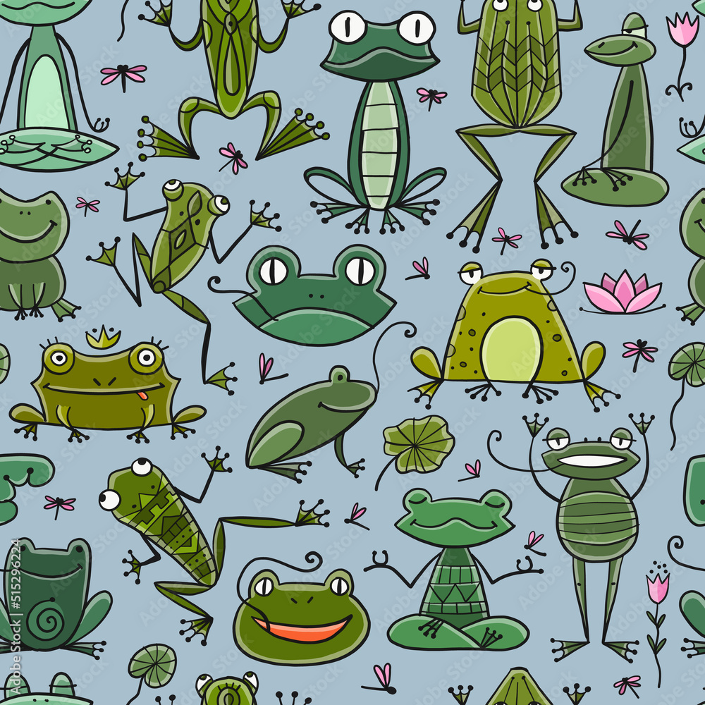Poster funny frogs family. seamless pattern background for your design