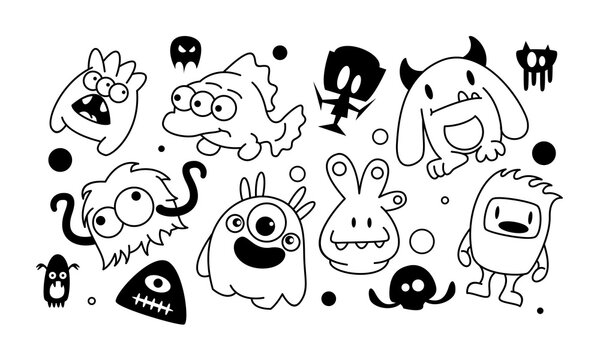 Naklejka Doodle cute monster icons hand drawn coloring