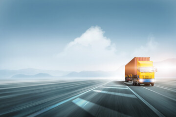 Transportation and logistics concept of Container Truck on highway road at sunset blue sky with...
