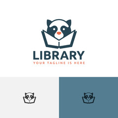 Raccoon Library Reading School Kid Children Animal Logo