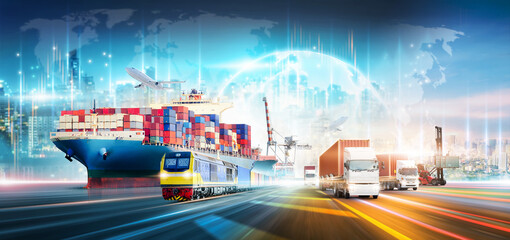 Global business logistics technology network distribution on world map background, Smart logistics...