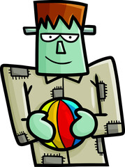 Funny cartoon frankenstein holding colorful ball