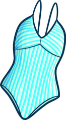 Cool blue stripes women's swimsuit  cartoon illustration