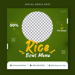 Rice bowl menu. Food social media post template