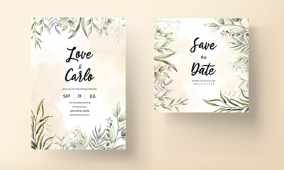 wedding invitation template set with elegant leaves