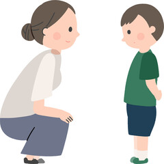 子供の目線で話を聞くお母さんと男の子