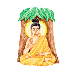 仏教　仏陀 ブッダ 人物　水彩 イラスト