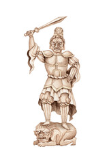 仏教　持国天 天 天部 四天王 仏像　水彩 イラスト