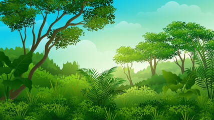 Wilderness with lush grass and trees tropical forest