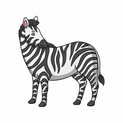 Fototapeta na wymiar cartoon illustration zebra walking in the forest under the mountain and looking back