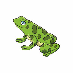 cartoon illustration a frog that is on a big tall tree with thick tree trunks around it