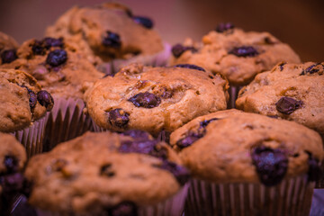 Chocolate banana muffin with nuts, homemade cupcakes