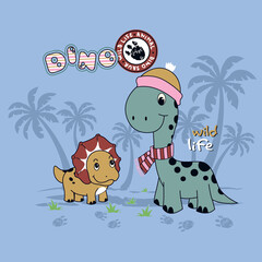 Obraz na płótnie Canvas Funny dinosaurs in the beach. Cartoon and vector illustration