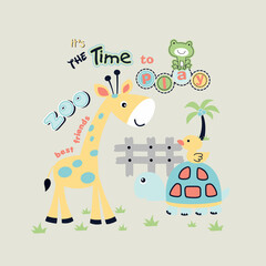 cute giraffe playing in the zoo vector illustration