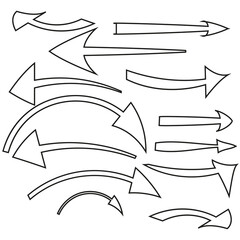 Different arrows in sketch style. Sketch flat drawing. Vector illustration. stock image. 