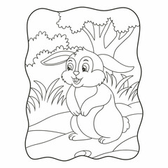 cartoon illustration The rabbit standing in the middle of the forest looks around for food book or page for kids black and white
