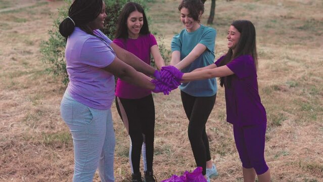 Plogging garbage volunteering multiethnic group. ecology plastic trash social services cleaning
