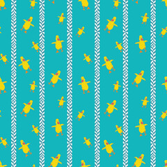 Children's novelty geometric shapes with duck pattern on turquoise background.