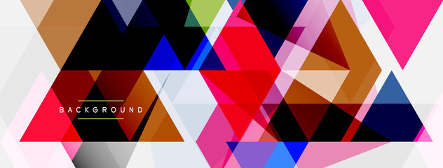 Color triangles composition, geometric abstract background. Techno or business concept, pattern for wallpaper, banner, background, landing page