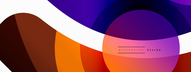 Abstract background with color geometric shapes. Beautiful minimal backdrop with round shapes circles and lines. Geometrical design. Vector illustration