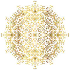 Mandala with golden gradient. Luxury ornamental in gold color. Round ornament, repeating elements.