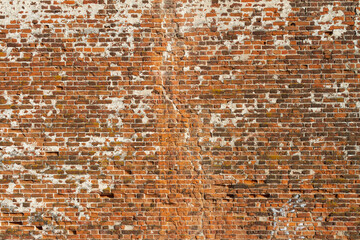 The texture of an old red brick wall. Background. Copy Space