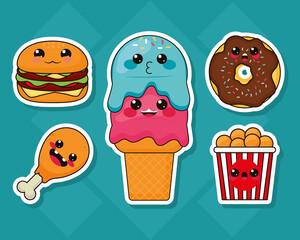 kawaii food icons set