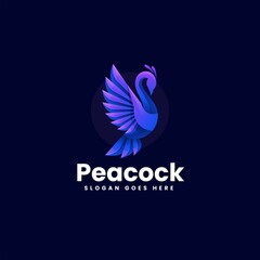 Vector Logo Illustration Peacock Gradient Colorful Style.