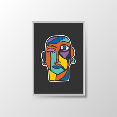 Abstract Aesthetic mid century modern shape Contemporary boho poster cover template. Colorful Face Illustrations for art print, postcard, wallpaper, wall art, home decor.