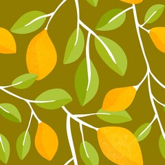 Summer citrus seamless lemon and leaves pattern for clothes print and wrapping paper and notebooks and kids