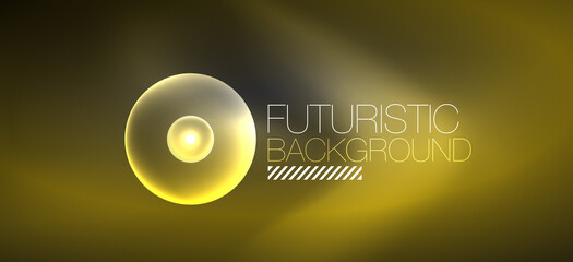 Shiny neon geometric abstract background. Glowing lights on round shapes, triangles and circles. Wallpaper for concept of AI technology, blockchain, communication, 5G, science, business