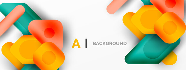 Minimal geometric abstract background. Colorful geometric blocks. Lines, squares and triangles composition wallpaper