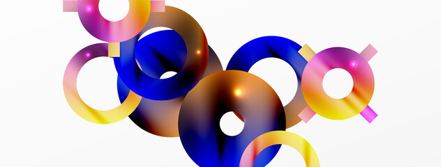 Minimal geometric abstract background. Shiny and glossy circle, line and round shapes design. Trendy techno business template for wallpaper, banner, background or landing