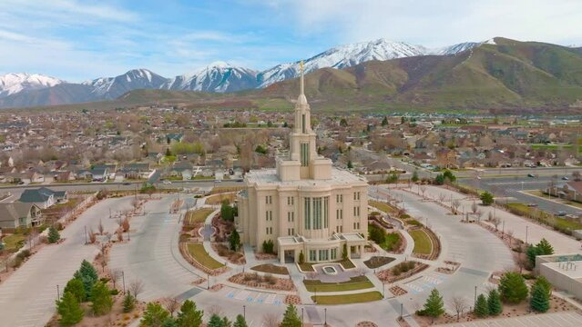 Aerial Orbit around Beautiful LDS Mormon Payson Utah Temple