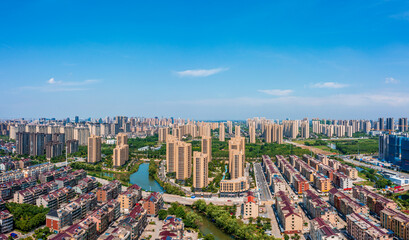 Aerial view of urban buildings residential area scenery in Jiaxing, China, Asia.