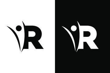 Letter R and people black and white. Very suitable for symbol, logo, company name, brand name, personal name, icon and many more.